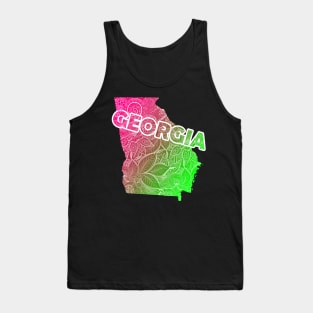 Colorful mandala art map of Georgia with text in pink and green Tank Top